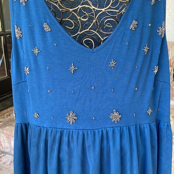 Torrid Peacock Blue Sleeveless Beaded Babydoll Longline Top Size 3 - Picture 2 of 13